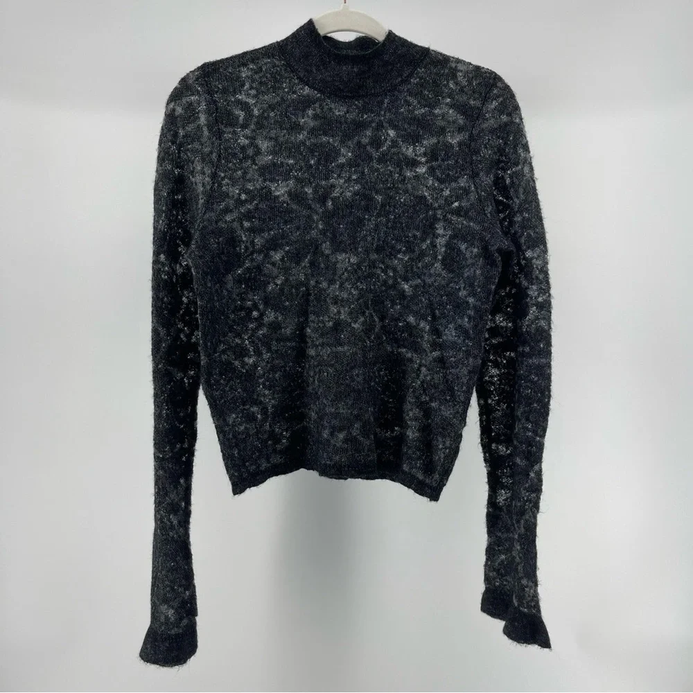 Anthropologie Hanna Lace Merino Wool Mock Neck Sweater in Black, Women's Small - Picture 2 of 9